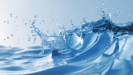 Crystal Clear Water&ndash; Fresh Blue Wave with Droplets