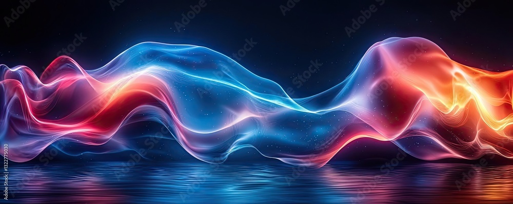 Poster waterscape abstract background idea. vibrant abstract light waves in blue and red flowing smoothly a