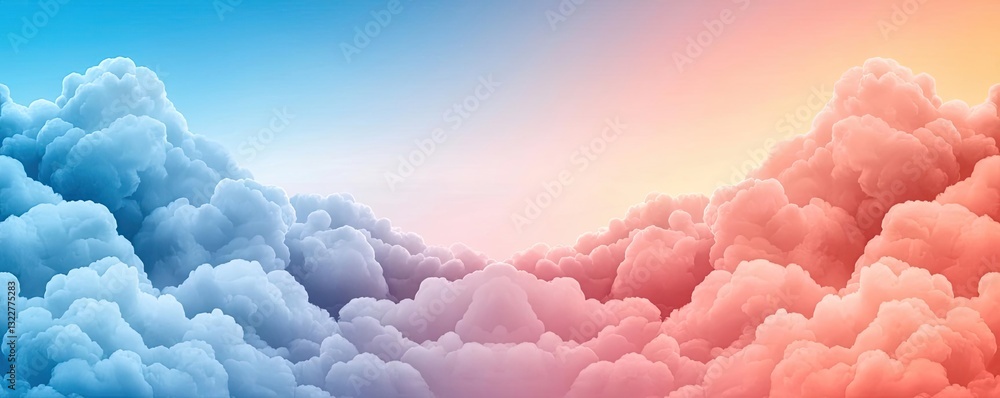 Poster pastel color illustration abstract background concept. beautiful gradient sky with fluffy clouds in 