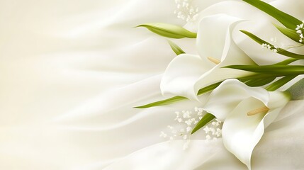 Obraz premium Elegant White Calla Lilies on Soft Fabric Background
