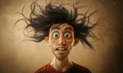 An Animated Man With Wild Hair Expressing Surprise And Fear