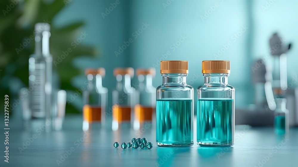 Poster photograph of a laboratory setting with scientists testing recycled glass samples for and purity var