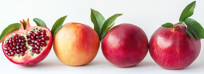 Vibrant Display of Fresh Pomegranate and Red Apples on White Background