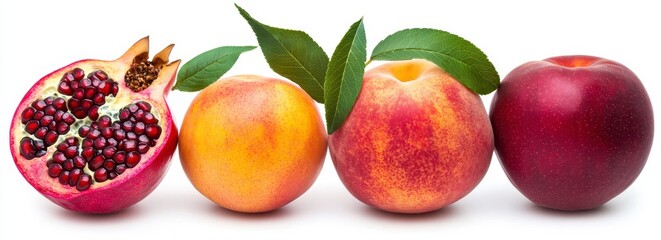 Fresh Pomegranate and Juicy Peaches with Beautiful Red Apple Display