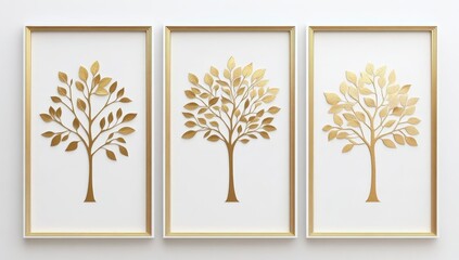 Obraz premium Elegant Gold Leaf Tree Artwork in Three Framed Prints