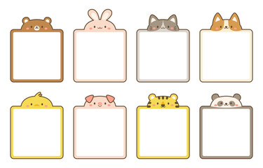 Set of cute animal square frames. Can be used as sticky notes, name labels, and small note cards.