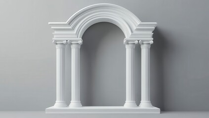 Fototapeta premium Elegant White Architectural Arch with Classic Columns on Gray Background