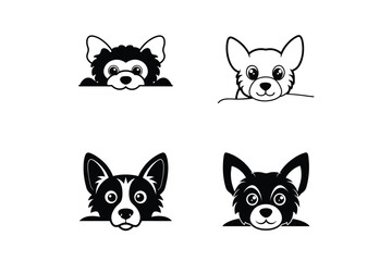 set of Peeking Dog Minimalist Black and White Vector