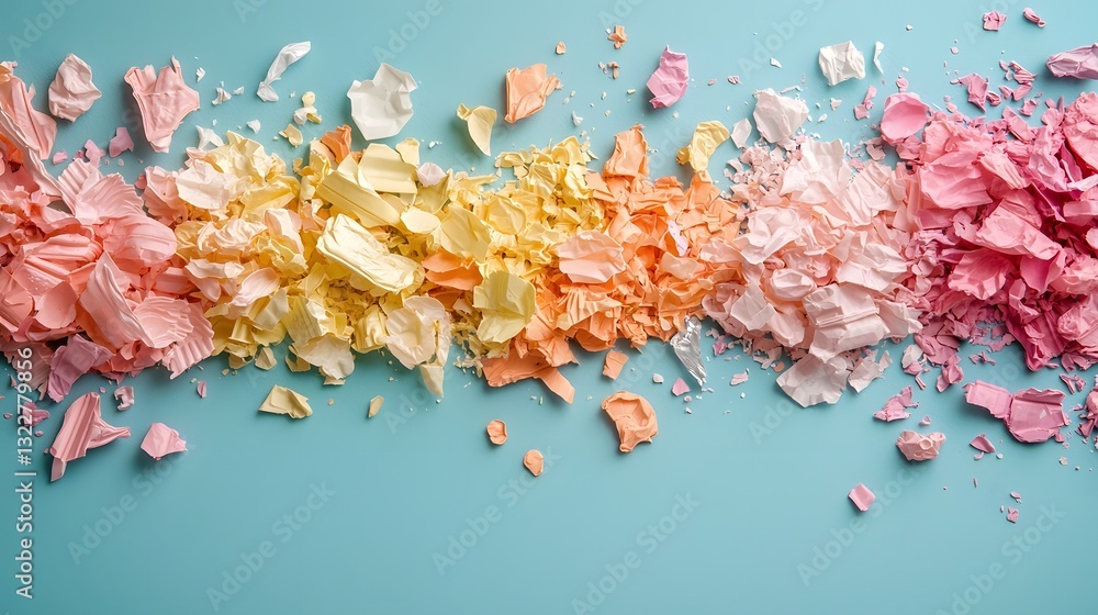 Poster a vibrant abstract background created from the fragments of crushed and recycled plastic bottles for