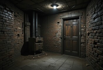Abandoned Corridor with Dark Atmosphere and Vintage Doorway