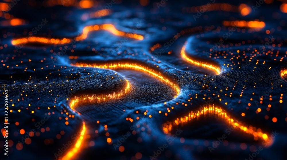 Poster This visual showcases the complex pathways of quantum circuits, illuminated by glowing qubits in a state of superposition and entanglement. Each line represents quantum coherence in action.