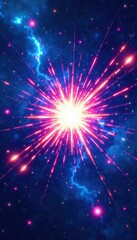 Obraz premium Cosmic blue explosion, fun dot pattern, comic style, anime aesthetic , explosion, comic