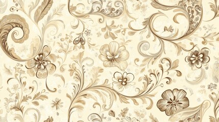 Fototapeta premium 80.A captivating ethnic-style seamless pattern with swirling fantasy flowers and paisley elements. The intricate design repeats in a rotary fashion, blending rich floral motifs and organic shapes.