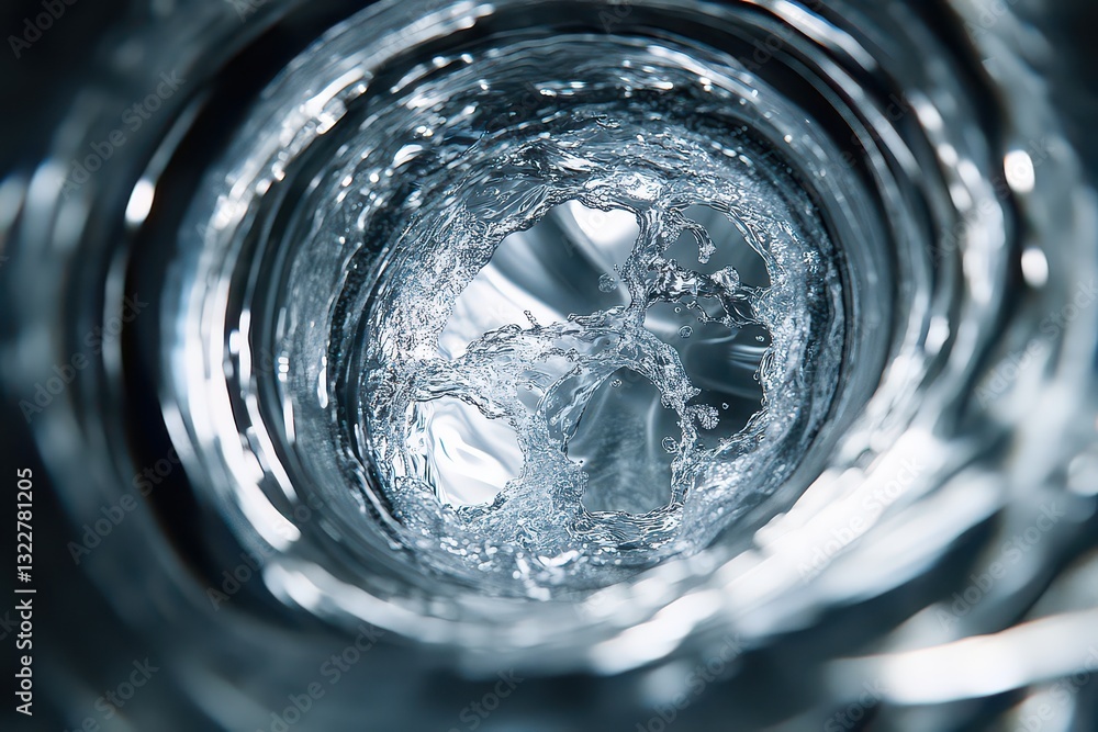 Poster close-up view of swirling water inside a transparent glass, creating dynamic reflections and ripples