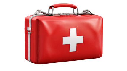 Obraz premium Red First Aid Kit Bag Medical Emergency Box isolated on transparent background