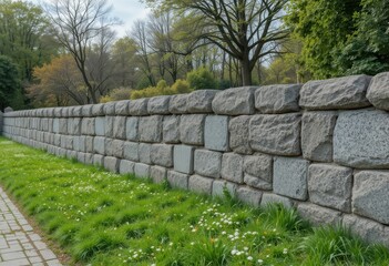 Stone Wall Surrounded by Lush Green Grass and Trees in Park
