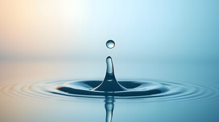 Water Drop Impact Creating Ripples in a Serene Blue Environment