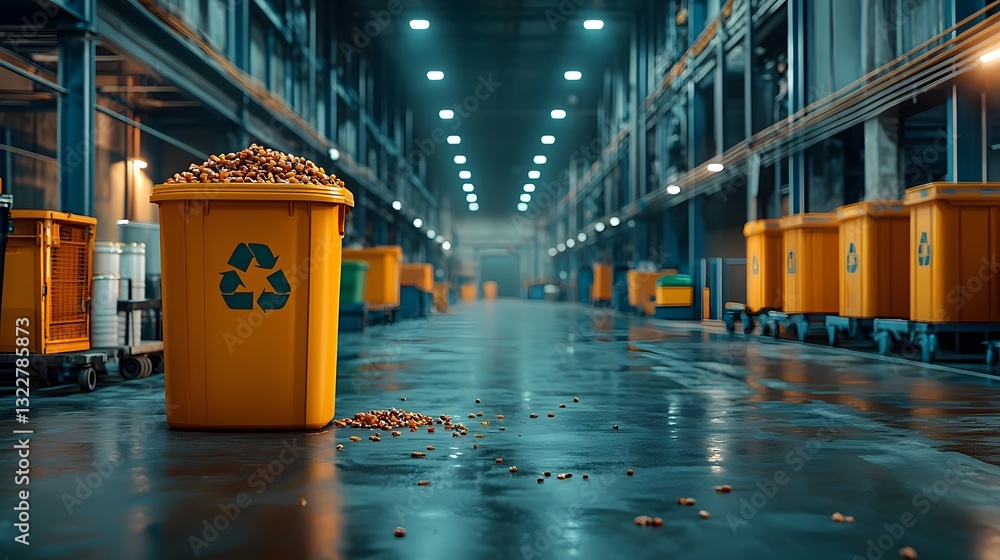 Poster a modern state of the art food waste processing facility featuring advanced automated sorting system