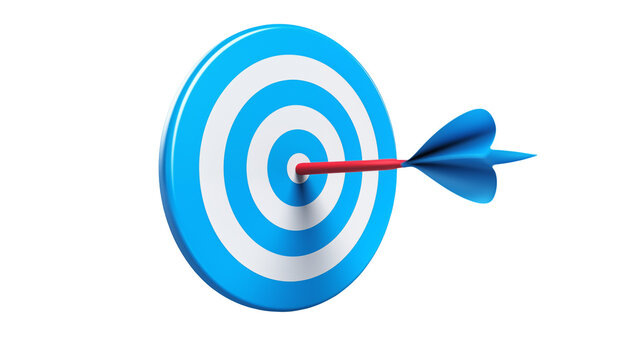 Blue Dart Hitting the Center of Target Success Concept isolated on transparent background