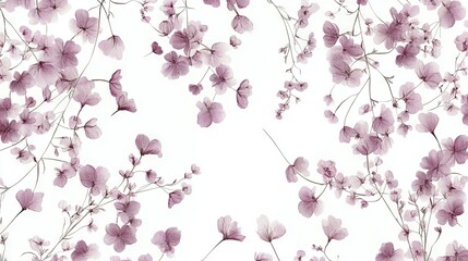Obraz premium 95.A charming vintage seamless pattern with tiny mauve and lilac flowers, set against a clean white backdrop. The intricate, realistic floral design evokes a romantic, vintage-inspired mood, perfect