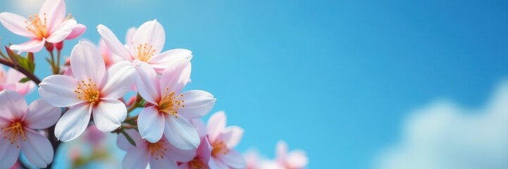 Fototapeta premium Cluster of jasmine flowers, vivid blue sky backdrop , photography, background