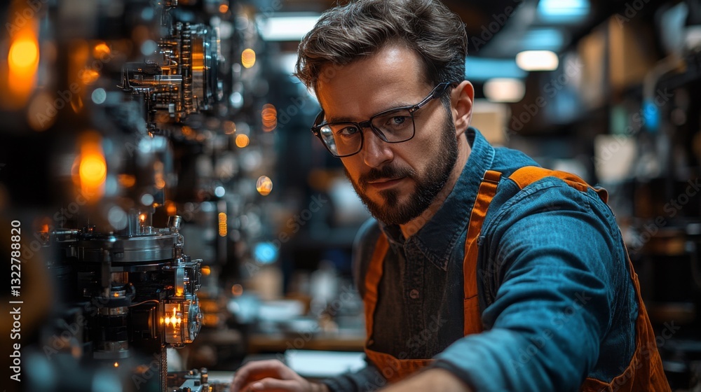 Aufkleber A researcher is focused on manipulating quantum systems in a laboratory. Various devices and equipment illuminate the space, highlighting experiments related to qubits and entanglement.