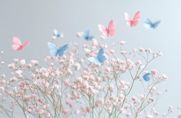 Delicate Butterflies and Baby's Breath Flowers in Soft Pastel Shades
