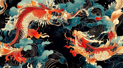 19.Water. Oriental Seamless Pattern. Wallpaper