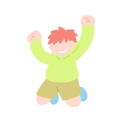 楽しそうにジャンプするこども（男の子）のフラットなイラスト

