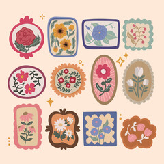 Fototapeta premium Artistic Floral Collection: Hand-Drawn Stamps for Modern Design Projects