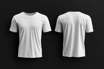 Plain white t-shirt displayed from front and back against a dark background, ideal for fashion mockups