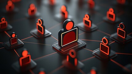 Dynamic red and black background with bold icon, ideal for modern branding digital art