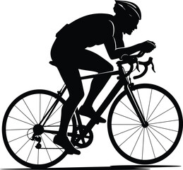 Black Silhouette Cyclist Riding Vector - Sports & Fitness Icon for Racing & Outdoor Adventure