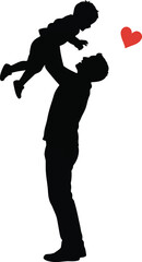 Loving black silhouette vector of a father lifting his child in the air