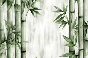 Elegant Bamboo Pattern with Green Leaves and Soft Background for Tranquil Natural Decor and Design