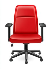 Fototapeta premium Red Office Chair Icon on White Background - Modern office chair, red leather, comfortable seating, executive , workplace productivity