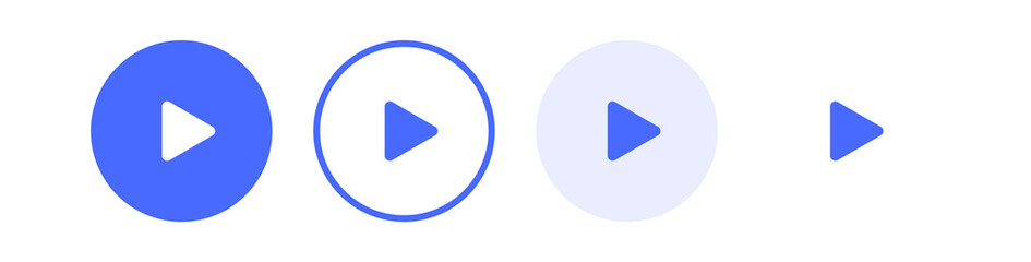 Blue play button icon set