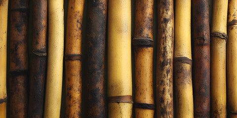 Close-Up of Vertical Bamboo Stalks Showcasing Rich Textures and Natural Colors in a Tropical Environment