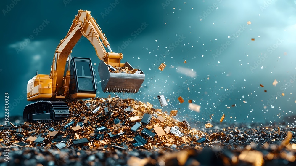 Poster automated industrial shredding and processing discarded electronic devices and materials into recycl