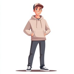 Obraz premium Cartoon Character of Young Man in Casual Outfit Isolated on White