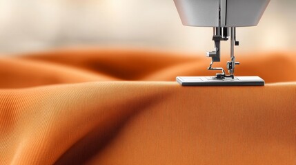 Sewing Machine Needle and Orange Fabric - Close-up of a sewing machine needle stitching orange fabric. Perfect for textile, fashion, and sewing projects