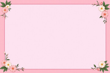 Fototapeta premium pink background with white flowers and green leaves