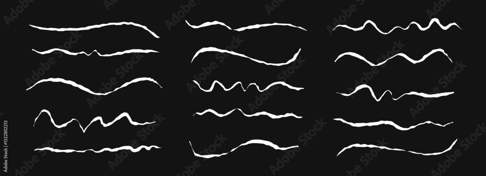 Poster hand drawn chalk wavy line set. white pastel squiggle underline and stroke collection. vector crayon