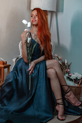 young woman relaxing on sofa