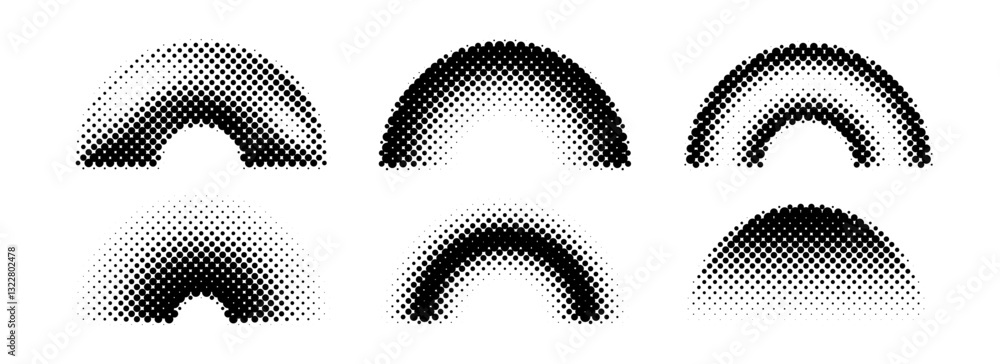 Fototapete black halftone arch collection. different pixelated gradient arc set. dotted pop art curve element b