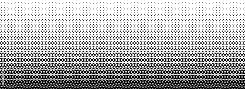 Aufkleber Triangle halftone gradient texture. Black geometric triangular tech pattern background. Abstract fading gradation wallpaper. Regular mosaic pop art backdrop for poster, banner, booklet. Vector