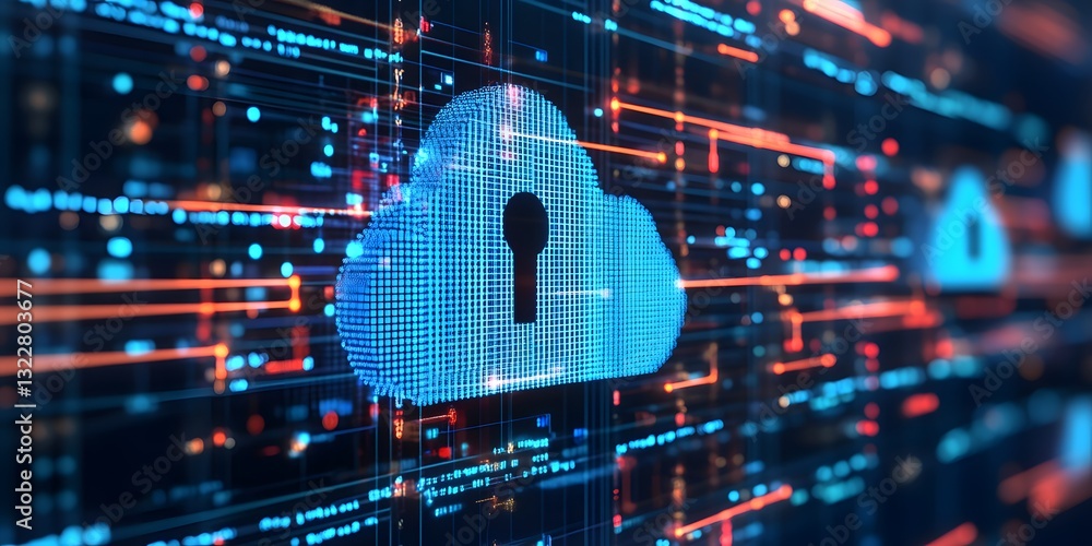 Poster a futuristic digital lock securing a cloud based data network