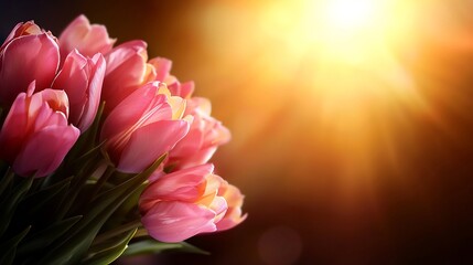 Sunlit Pink Tulip Bouquet for Spring Flowers.