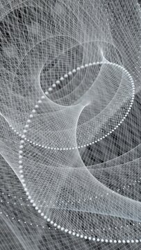Abstract white threads with spheres in space.