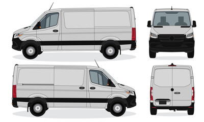 Vector Mockup - Realistic Car Van Sprinter vector isolated White Background Perfect for branding, print designs, template designs. With Side, Front, Rear Views © Deden Irfandi